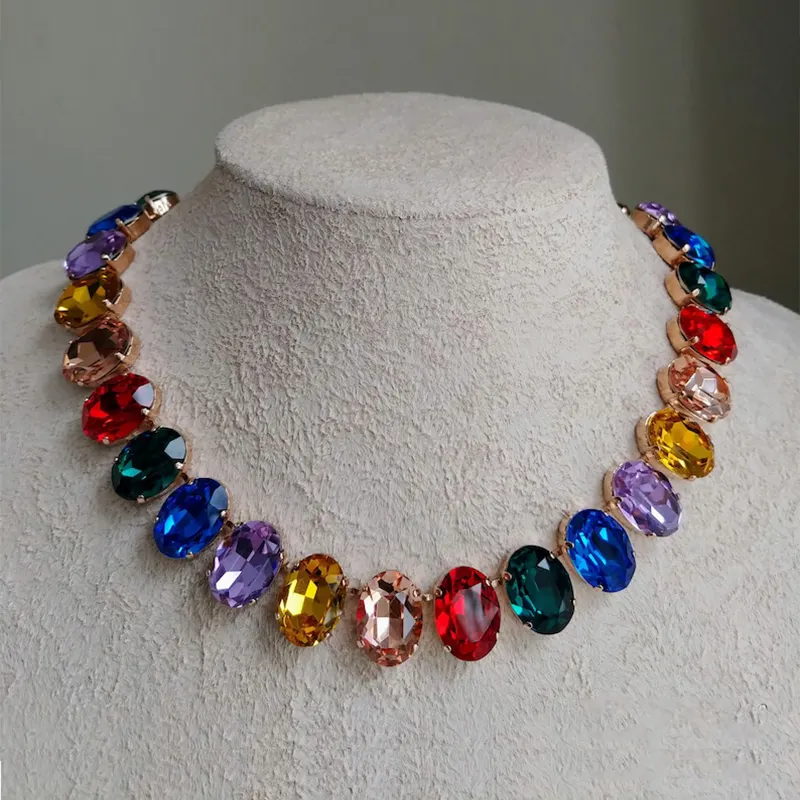 Multicolor Crystal Inlaid Handmade Necklace for Women's Girls Simple and Exquisite Chain Collar Wedding Bride Party Jewelry