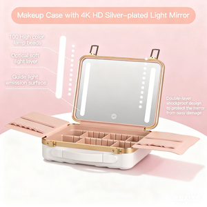 OBOX 방수 화장품 케이스 LED 거울 포함, 서퍼들을 위한 삼색 조명, 해변 여행용 - Product Image 2
