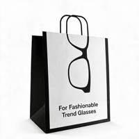 Sac en papier blanc de luxe avec impression personnalisée, motif minimaliste pour lunettes, pelliculage mat, pour emballage de vente au détail en opticien