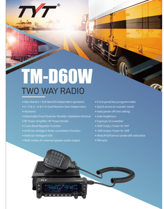 TYT TM-D60W Radio mobile double bande 60W pour voiture UHF <span class=keywords><strong>VHF</strong></span> Radio de véhicule Double récepteur Double émetteur Radio montée sur véhicule - Product Image 2