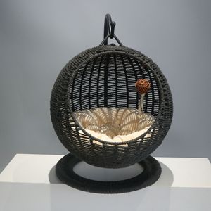 Hamac pour chat en rotin tressé semi-fermé, <span class=keywords><strong>panier</strong></span> suspendu pour chat, pour cage, utilisation en intérieur, respirant pour l'été - Product Image 3