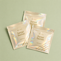 Sachet d'emballage en Mylar personnalisé imprimé holographique, plat, à trois soudures latérales, pour échantillons, mini et petit format