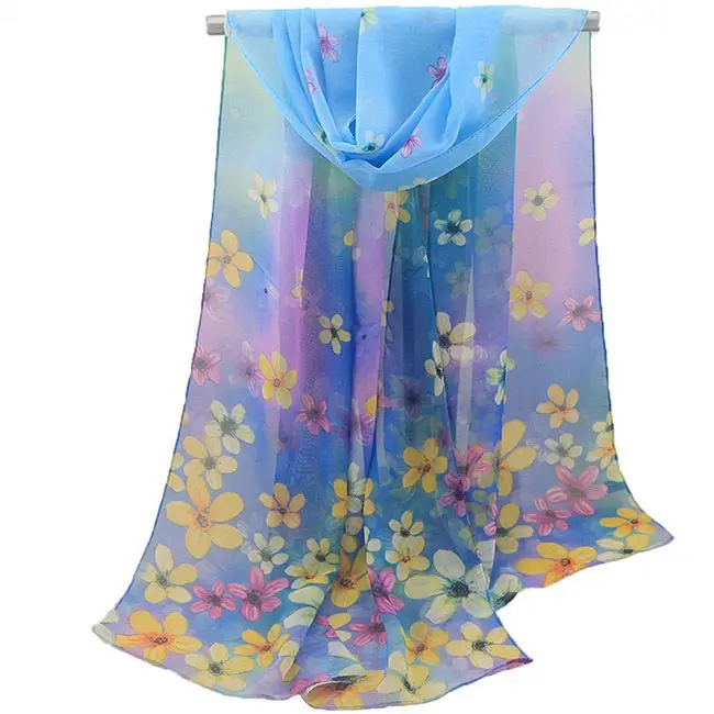 New spring fashion beautiful floral latest chiffon scarves 100% pure silk chiffon shawl chiffon hijab scarf muslim