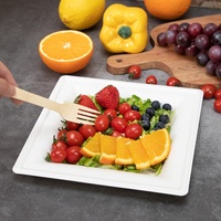 Plateaux à viande de fête en bagasse entièrement biodégradables avec bols couverts et serviettes-Vaisselle d'emballage alimentaire carrée de 8''