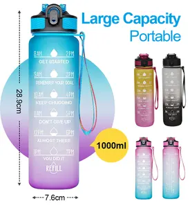 Factory Direct Supply 1L/2L Time Maker Sport Motivational Wholesale Plastic Water Bottle With Straw
