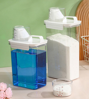Distributeur de lessive, récipient transparent pour liquides avec gobelet doseur, adoucissant pour tissus, boîte de rangement en plastique pour produits nettoyants pour animaux de compagnie