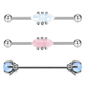 14G 스테인레스 스틸 산업용 바벨 체인 산업용 귀걸이 여성용 비계 바 돌 연골 귀걸이 트라거스 피어