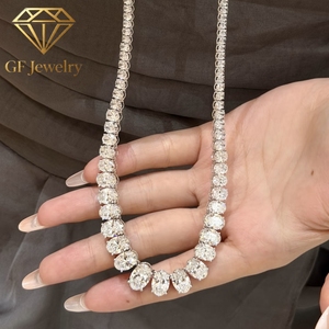 Collier tennis en or massif 14 carats avec diamants CVD ovales gradués de taille variable pour femme, diamants ovales de taille variable créés en laboratoire - Product Image 2