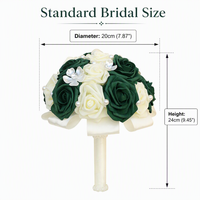 Bouquet de mariée en PE vert foncé et blanc avec décorations de perles, bouquet de demoiselle d'honneur, fleur artificielle à tenir, bouquet de mariage artificiel