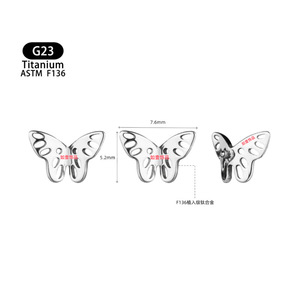 Butterfly Titanium ASTM F136 Hollow Threaded Earrings Lip <b>Studs</b> Ear <b>Cartilage</b> Piercing Jewelry - Product Image 4