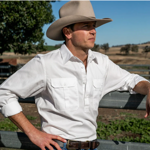 Custom Logo White Long Sleeve Cotton Twill <strong>Farmer</strong> Heavy Duty Wholesale Half Button Bulk Work <strong>Shirts</strong> for Men