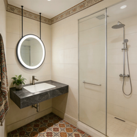 Miroir de salle de bain suspendu LED moderne Kingstin avec fonction anti-buée et commande tactile - Miroir de coiffeuse circulaire suspendu pour hôtel
