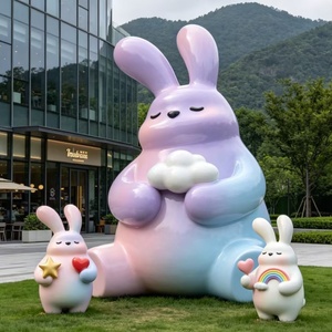 Statue de lapin mascotte géante colorée personnalisée pour centre commercial, sculpture extérieure en fibre de verre pour parc à thème, décoration événementielle étanche en PRV - Product Image 5
