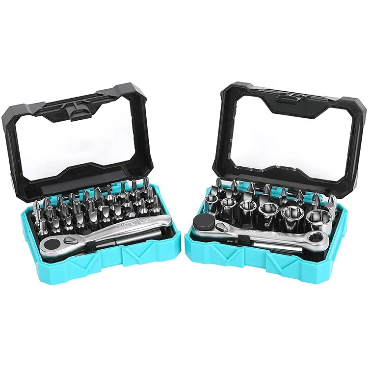 DURATECH 56-Buah 1/4 "Mini Ratchet Kunci Pas dan Obeng Bit Set Set 2-In-1 72 Gigi dan 60-Gigi dengan Bit Socket Set