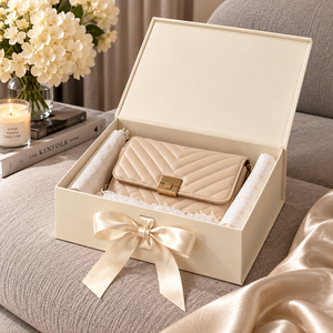 Caixa de Presente Magnética de Luxo Branca Creme com Logotipo Personalizado, Alça de Cetim, Embalagem Rígida Dobrável para Roupas, <span class=keywords><strong>E</strong></span>-<span class=keywords><strong>commerce</strong></span>, Baixo MOQ - Product Image 2