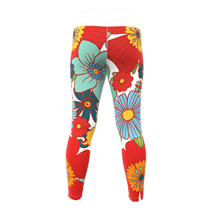 HIRBGOD女式运动腿红色和浅蓝色花朵紧身运动服 - Product Image 4