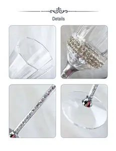 Copos de champanhe de cristal dodecagão com haste de diamante prateado 200ml, taças elegantes para casamento