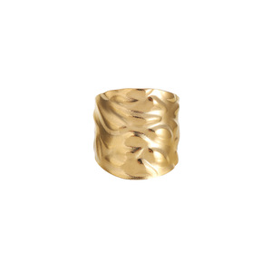 Anillo Abierto Grueso de Acero Inoxidable con Baño de Oro de 18k, Estilo <span class=keywords><strong>Punk</strong></span>, Impermeable, Anillo de Sello Martillado, Venta al por Mayor de Joyería de Moda - Product Image 1