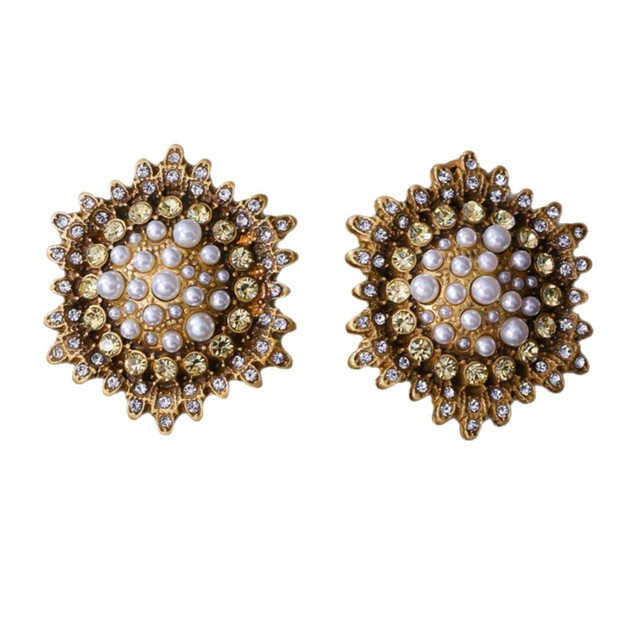 European Court Vintage Fireworks Rhinestone Earrings Elegant Exaggerated Women Dangle Studs