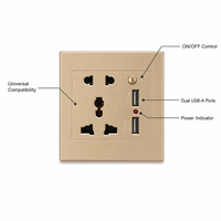 Prise USB Xanmoo à cinq trous avec deux ports USB, panneau de commutation, matériau en bronze phosphoreux, prise multifonctionnelle pour la maison, prise SDK