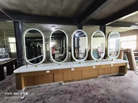 Miroir de Barbier sur Pied pour Équipement de Salon, Coiffure, Miroir Mural Rond avec Éclairage LED pour Salon