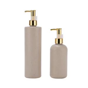 Embalagens de shampoo biodegradável 30ml 100ml 250ml 300ml 500ml garrafas de bomba de loção de plástico com dispensador de ouro da palha do trigo