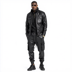 Conjunto Deportivo JAYCAN para Hombre, Chaqueta y Pantalones Cargo Largos con Capucha, Estilo Urbano, Color Negro Sólido, Impermeable - Product Image 1
