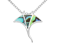 Pendentif Raie en Argent Sterling 925, Bijou Tropical Vie Marine Océanique, Incrustation Coquille d'Ormeau, Pendentif Raie Manta avec Chaîne