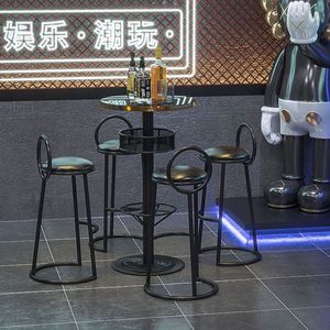 طاولة بار صناعية عتيقة للنوادي الليلية والكاراوكيه، مستديرة أو مربعة بقطر 60 سم، ذهبية مع سطح رخامي أسود، طاولة كوكتيل عالية مع تخزين - Product Image 6