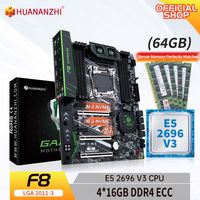 HUANANZHI X99 F8 LGA 2011-3 XEON X99 Motherboard Intel E5 2696 V3 4*16G DDR4 ECC SATA Combo Kit ATX Form Baru Double 256GB Server
