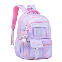 Mochila Escolar para Niñas 2026, con Abertura Tipo Refrigerador, Impermeable, Degradado Rosa, Kawaii, con Colgante de Peluche