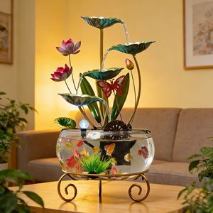 Fontaine d'eau Lotus, ornement d'aquarium avec poissons et lumières pour décoration intérieure - Product Image 4