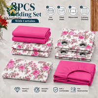 En stock – Ensemble de draps-housses en microfibre écologique personnalisable 8 pièces avec rideaux, haute densité de fils, pour chambre à coucher