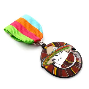 Unique Custom Metal Craft Hard Enamel Glitter Souvenir Carnival Fiesta Medal With Short Ribbon