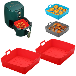 Tapis de cuisson et plateau en silicone réutilisables pour friteuse à air, revêtement antiadhésif résistant à la chaleur de qualité alimentaire, tapis de grillade polyvalent avec poignées - Product Image 1