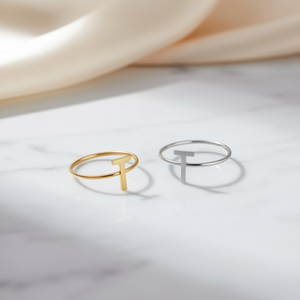 Stainless Steel Letter T Fashion <b>Ring</b> Gold Plated Unisex Jewelry Gift - Product Image 2