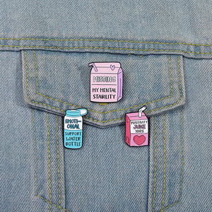 정서적 지원 병 에나멜 핀 재미있는 우유 상자 브로치 옷깃 배지 정신 건강 친구를위한 보석 선물 - Product Image 1