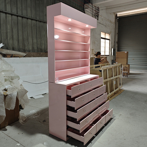 Meubles de salon de beauté, armoire de présentation <span class=keywords><strong>en</strong></span> bois orange, étagère moderne de luxe pour vernis à <span class=keywords><strong>ongles</strong></span>, étagères de salon avec tiroirs de rangement et éclairage - Product Image 5
