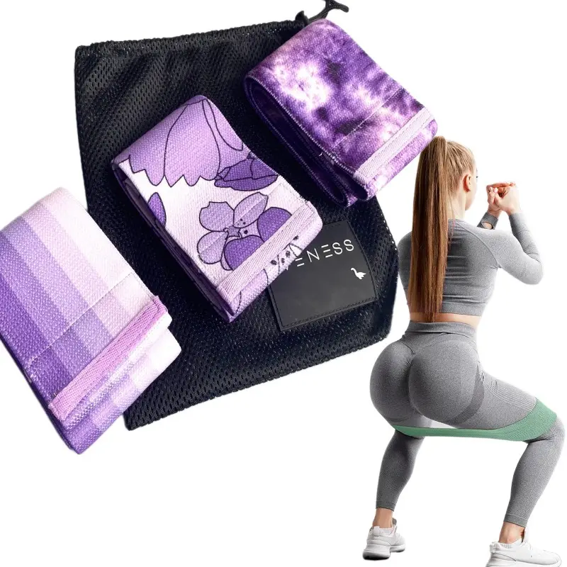 Оптовая продажа, фиолетовые тканевые Эспандеры для йоги с логотипом на заказ