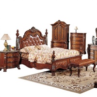 Lit Queen en Bois Massif Américain avec Design Gravé et Fonctionnalités Détachables – Lit de Mariage de Luxe pour Chambre Principale