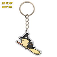 Porte-clés en acrylique « Witch Chick & Black Cat on Broomstick » au design Halloween, pendentif découpé transparent avec anneau métallique pour clés ou sacs