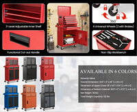 Armoire à outils roulante, plusieurs couleurs, avec coffre supérieur, tiroirs et portes verrouillables en acier pour garage et atelier