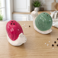 Ensemble salière et poivrière en céramique en forme d'escargot, distributeur d'épices animalier, écologique, anti-fuite, rose et vert, décoration de table de cuisine, compatible micro-ondes