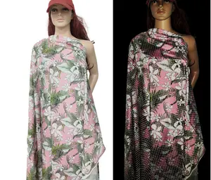 Customize new heat transfer print rainbow reflective polyester satin fabric for dress