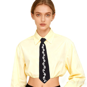 Elegante Corbata de Perlas para Mujer, Estilo Preppy, Sin Nudo, Diseño Japonés, Corbata de Poliéster Negra - Product Image 4