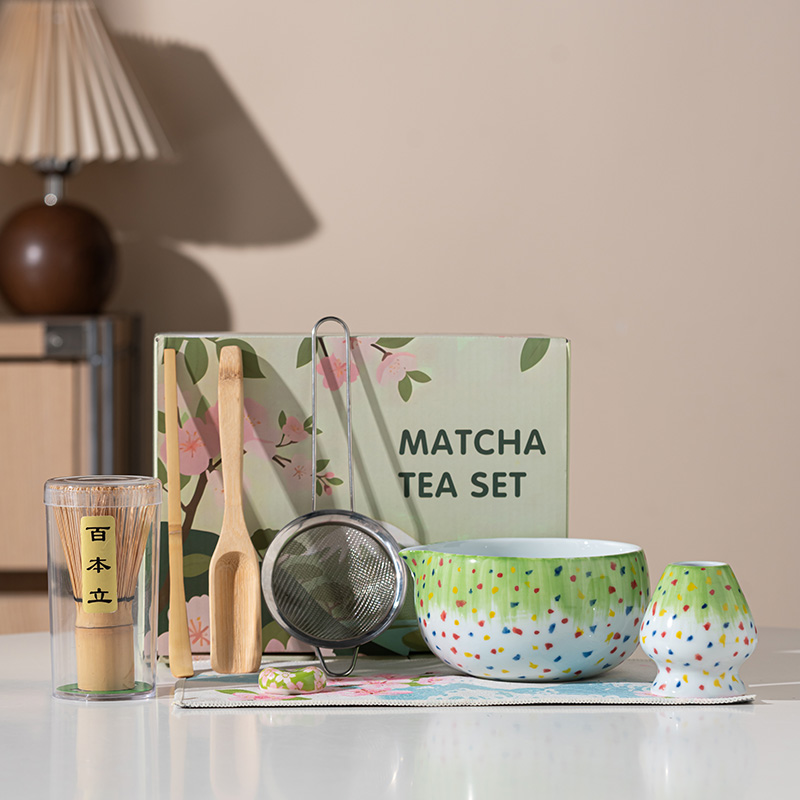 Color wave dot matcha tea 8-piece set matcha green