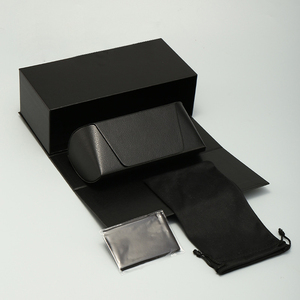 Estuche para gafas hecho a mano de cuero negro de gran tamaño. Estuche para gafas de sol graduadas, bolso de mano, caja de papel, bolsa de tela OPP, se pueden personalizar. - Product Image 2
