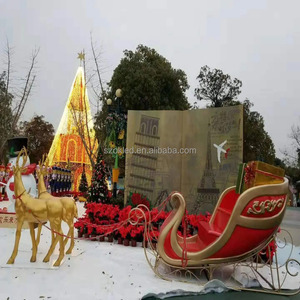 Outdoor <strong>Santa</strong> Sleigh Christmas Reindeer And Sleigh With Wheel Customizable Decor Fiberglass Resin Sculpture