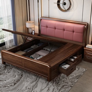 Modern Solid Wood <b>Storage</b> Bed 1.8m Double Size With Leather Upholstered Headboard For Bedroom - Product Image 2