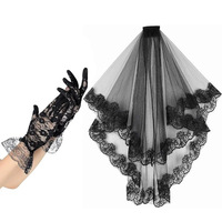 Voile et gants en dentelle noire uniques pour femme, accessoires de tête pour fête costumée d'Halloween